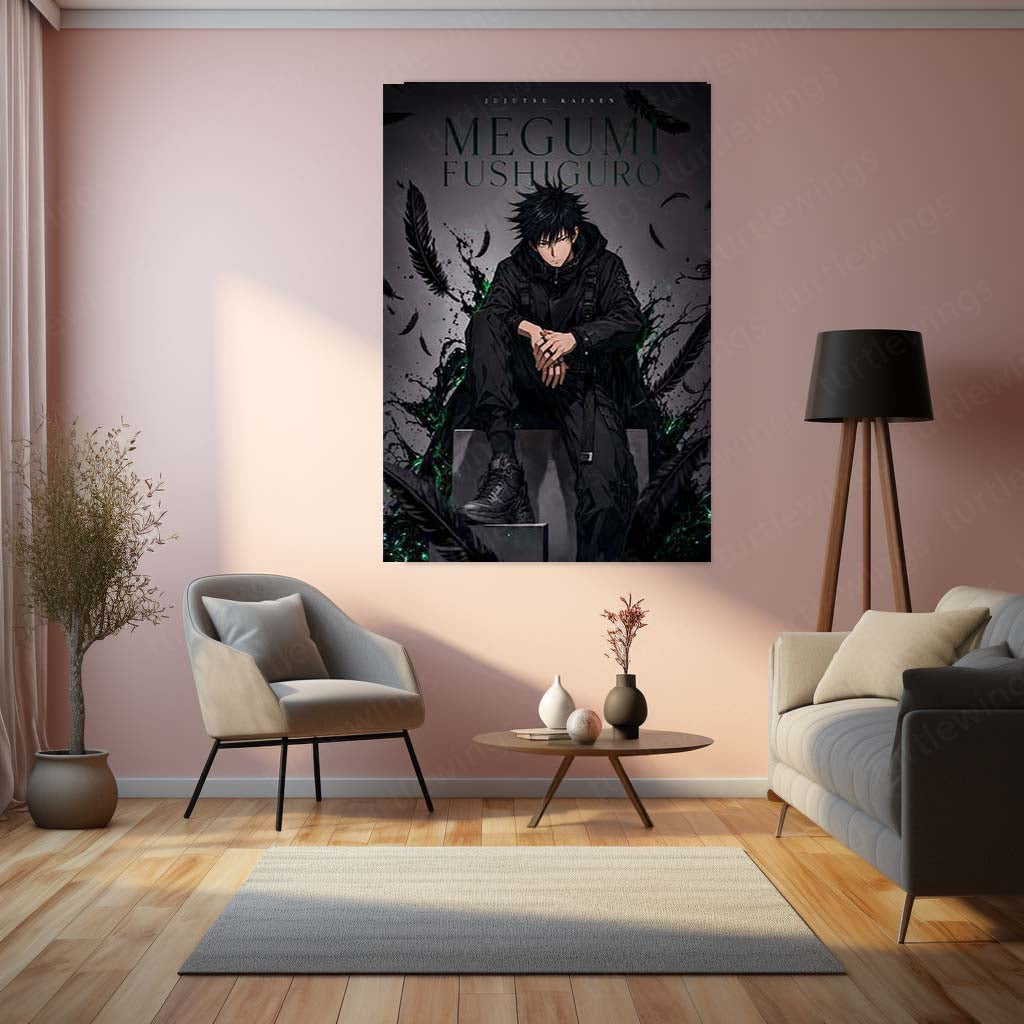 Anime Metal Poster | Megumi Fushiguro Shadow Technique Metal Poster | Jujutsu Kaisen Anime Wall Art | Premium Aluminum Print