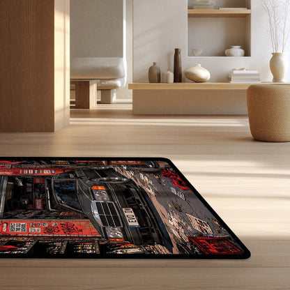 Mercedes-Benz 190E Evolution II JDM Garage Area Flat Rug | Classic Mercedes 190E EVO II Performance Car Flat Rug | Premium Automotive Gaming Room Area Floor Decor