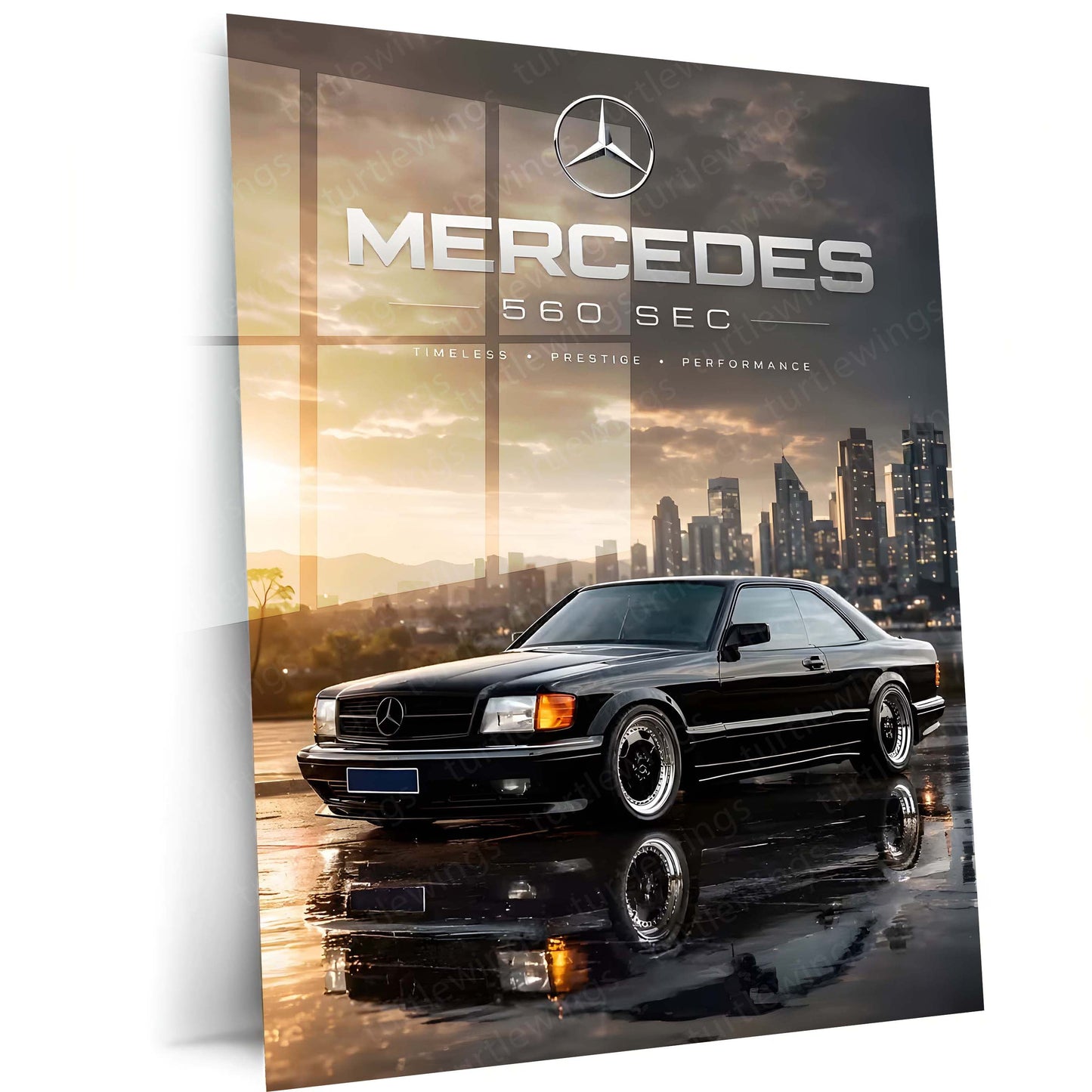 Mercedes-Benz 560 SEC Metal Poster | Classic Luxury Coupe Wall Art