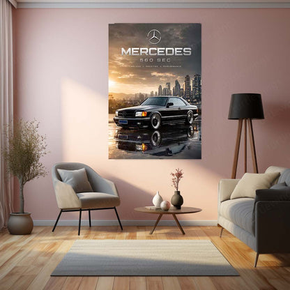 Mercedes-Benz 560 SEC Metal Poster | Classic Luxury Coupe Wall Art