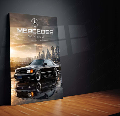 Mercedes-Benz 560 SEC Metal Poster | Classic Luxury Coupe Wall Art