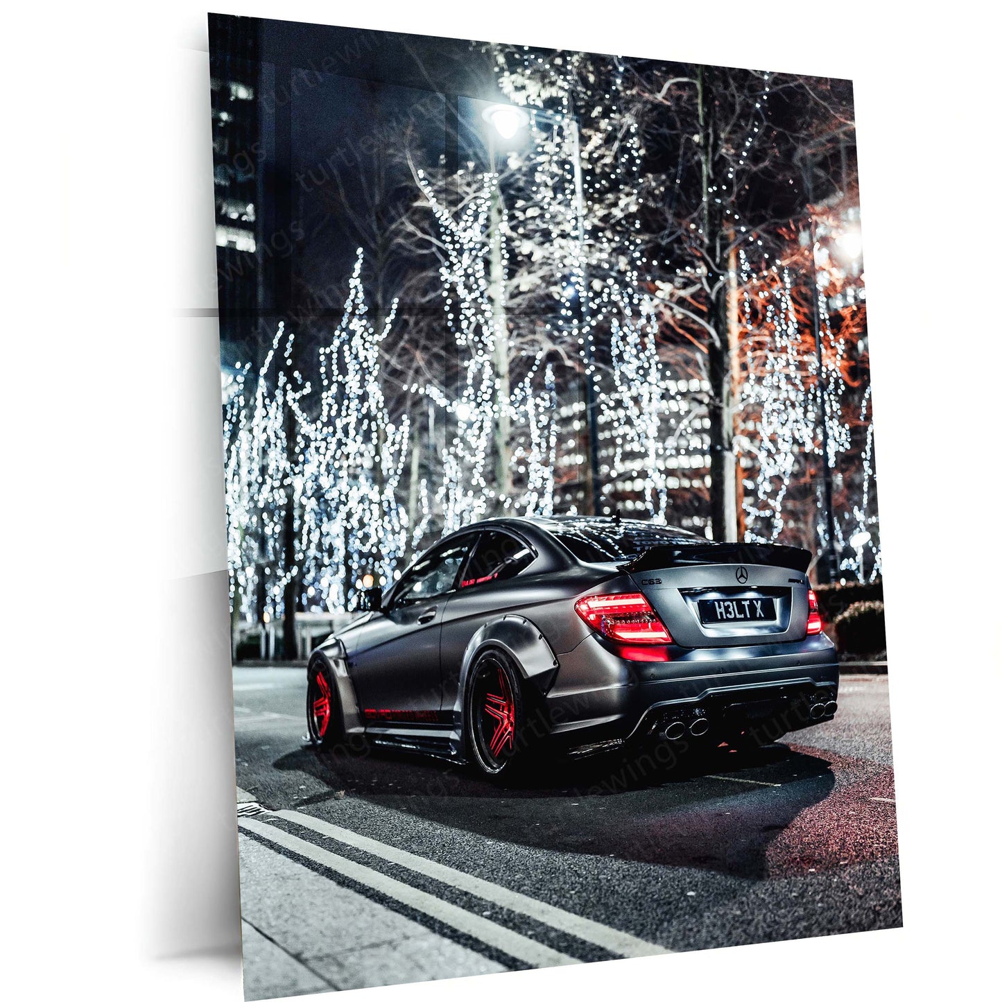 Mercedes C63 Night Drive Metal Poster | Luxury Performance Car Wall Art  Premium Automotive Lifestyle Metal Frame by TurtleWings