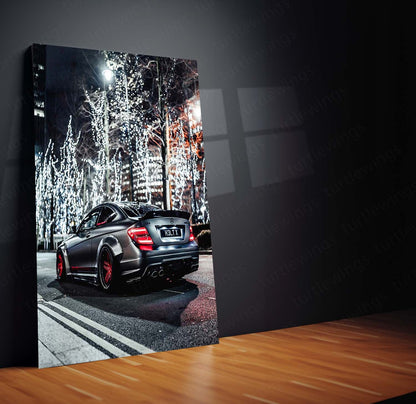 Mercedes C63 Night Drive Metal Poster | Luxury Performance Car Wall Art  Premium Automotive Lifestyle Metal Frame by TurtleWings