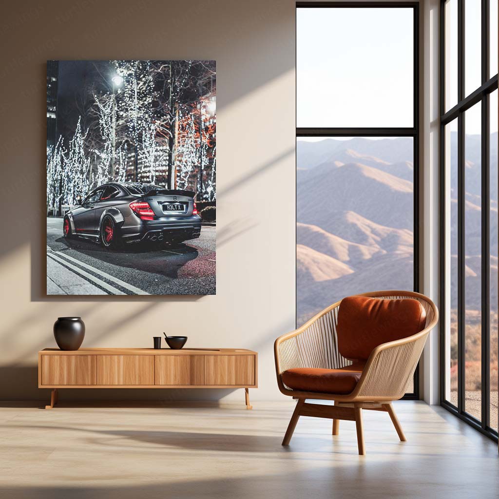 Mercedes C63 Night Drive Metal Poster | Luxury Performance Car Wall Art  Premium Automotive Lifestyle Metal Frame by TurtleWings