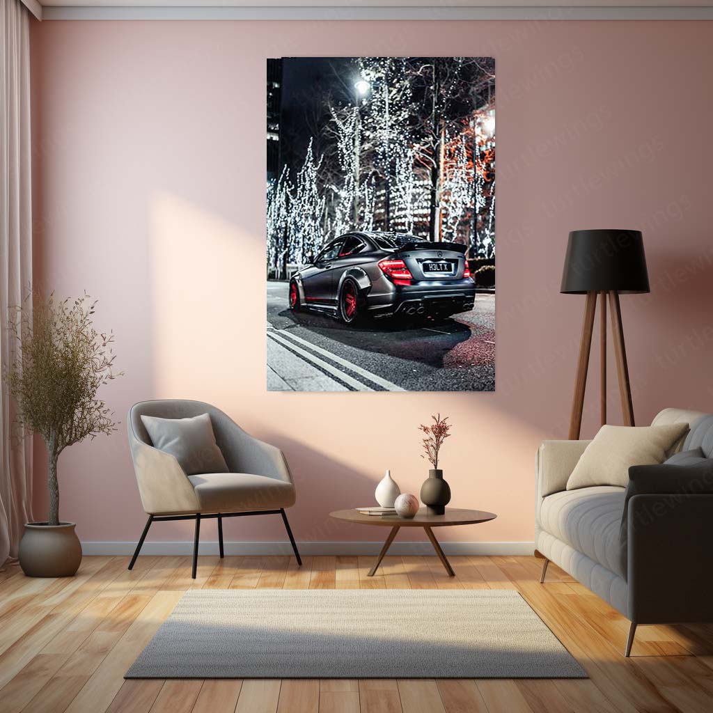 Mercedes C63 Night Drive Metal Poster | Luxury Performance Car Wall Art  Premium Automotive Lifestyle Metal Frame by TurtleWings