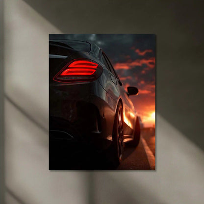 Mercedes Coupe – Sunset Drive Neon LED Metal Poster | Luxury Car Glow Art | Golden Hour Automotive Wall Frame - TURTLEWINGS