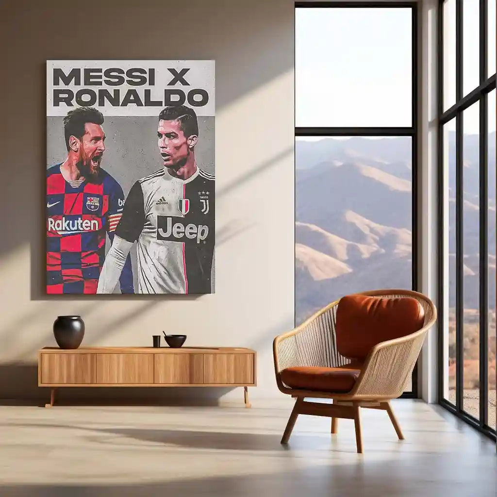 Messi X Ronaldo – Football Legends Rivalry Metal Poster | GOATs Wall Frame - TURTLEWINGS