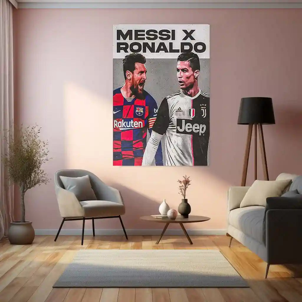 Messi X Ronaldo – Football Legends Rivalry Metal Poster | GOATs Wall Frame - TURTLEWINGS