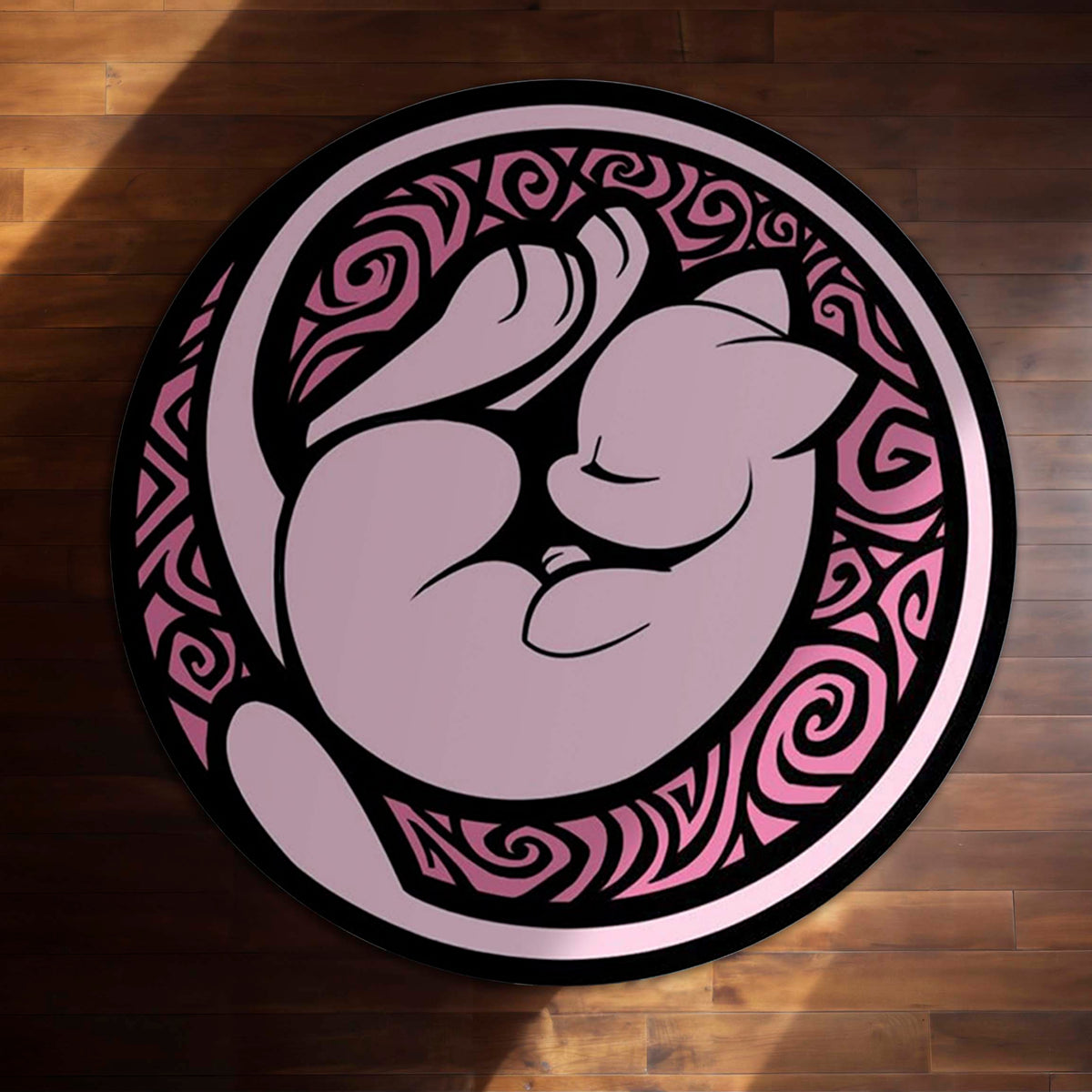Mew Round Flat Rug | Pokémon Pink Anime Floor Mat | Cute Anti-Slip 3 mm Absorbent Circle Flat Rug for Bedroom, Gaming Room & Pokémon Fans
