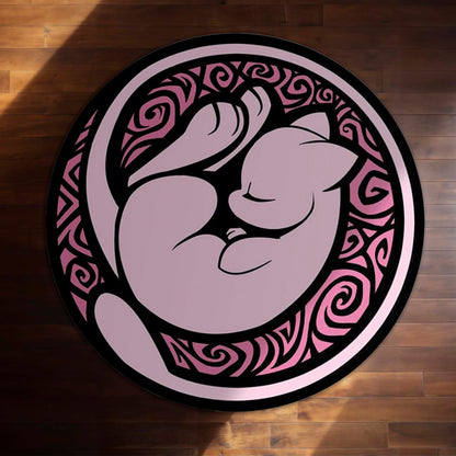 Mew Round Flat Rug | Pokémon Pink Anime Floor Mat | Cute Anti-Slip 3 mm Absorbent Circle Flat Rug for Bedroom, Gaming Room & Pokémon Fans