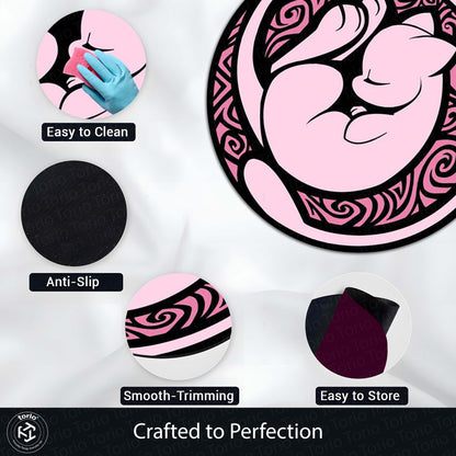 Mew Round Flat Rug | Pokémon Pink Anime Floor Mat | Cute Anti-Slip 3 mm Absorbent Circle Flat Rug for Bedroom, Gaming Room & Pokémon Fans