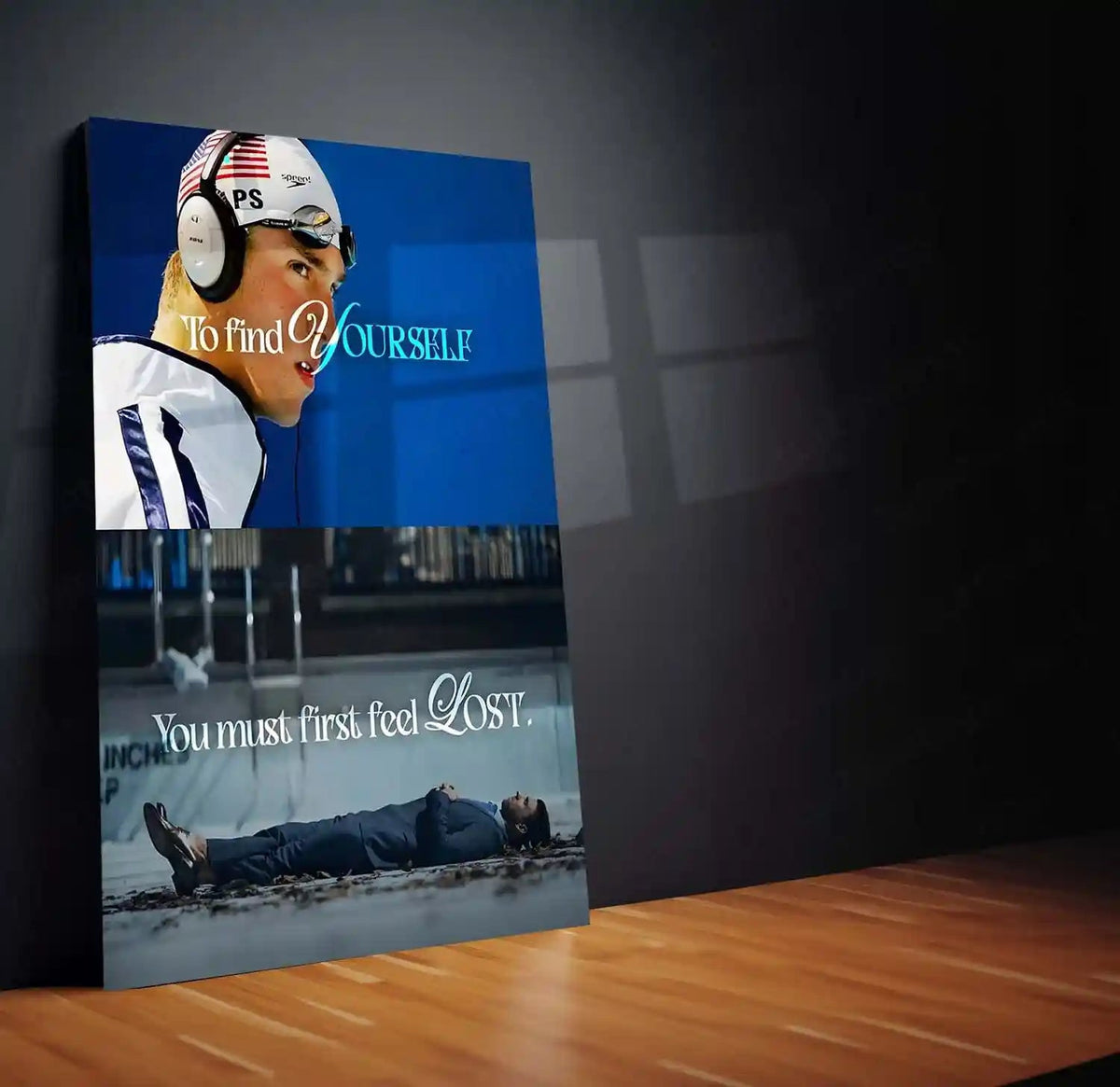 Quote Metal Poster | Michael Phelps – To Find YOURSELF, You Must First Feel LOST | Growth, Identity & Champion Mindset Metal Frame - TURTLEWINGS 