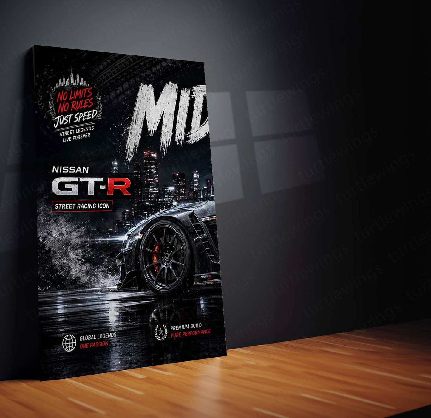 Car Metal Poster Set of 3 | Nissan GT-R Midnight Run Triptych Wall Art