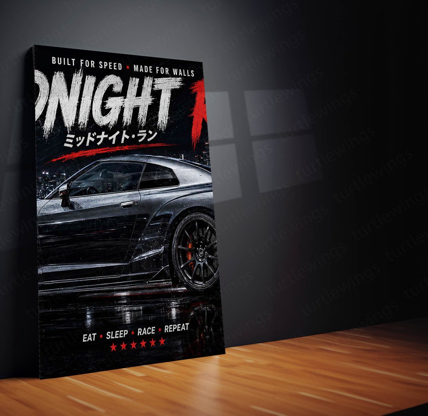Car Metal Poster Set of 3 | Nissan GT-R Midnight Run Triptych Wall Art