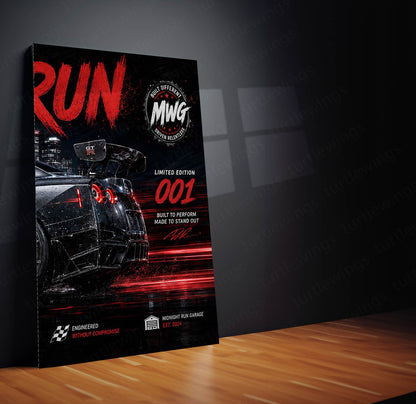 Car Metal Poster Set of 3 | Nissan GT-R Midnight Run Triptych Wall Art
