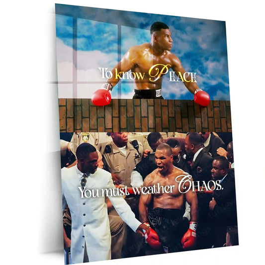 Quote Metal Poster | Mike Tyson – To Know PEACE, You Must Weather CHAOS | Controlled Fury & Inner Mastery Metal Frame - TURTLEWINGS 