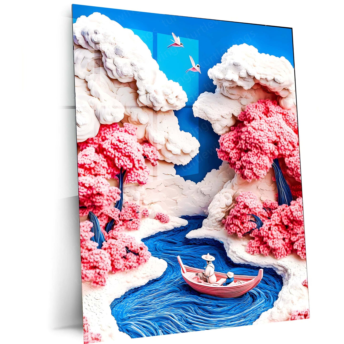 Milky River – Dreamy Cherry Blossom Landscape Artwork | Fantasy Nature Metal Frame Poster