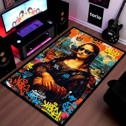 Mona Lisa Area Flat Rug | Modern Renaissance Classic Floor Mat | Artistic & Quirky Home Decor for Art Lovers, Studios & Contemporary Living Spaces