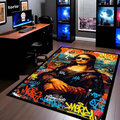 Mona Lisa Area Flat Rug | Modern Renaissance Classic Floor Mat | Artistic & Quirky Home Decor for Art Lovers, Studios & Contemporary Living Spaces