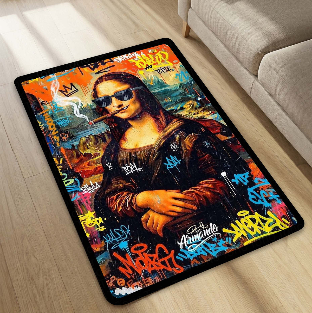 Mona Lisa Area Flat Rug | Modern Renaissance Classic Floor Mat | Artistic & Quirky Home Decor for Art Lovers, Studios & Contemporary Living Spaces