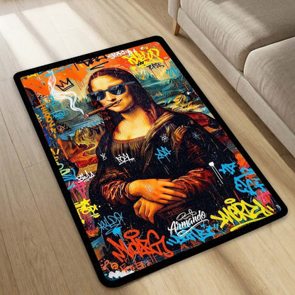 Mona Lisa Area Flat Rug | Modern Renaissance Classic Floor Mat | Artistic & Quirky Home Decor for Art Lovers, Studios & Contemporary Living Spaces