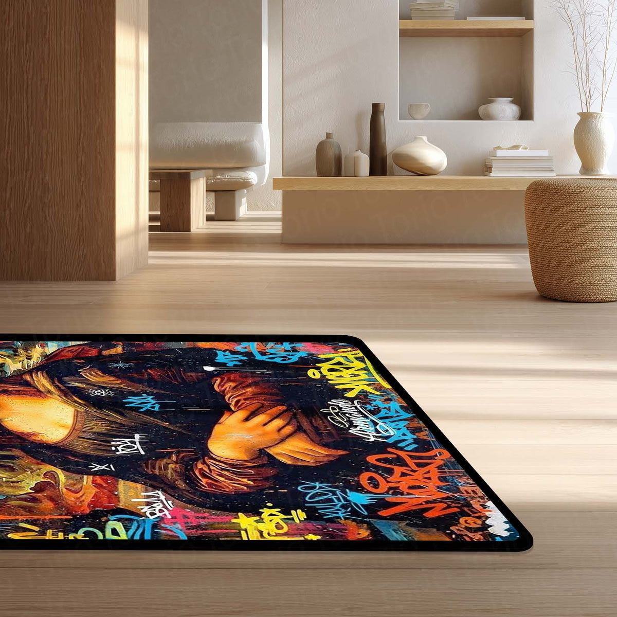 Mona Lisa Area Flat Rug | Modern Renaissance Classic Floor Mat | Artistic & Quirky Home Decor for Art Lovers, Studios & Contemporary Living Spaces