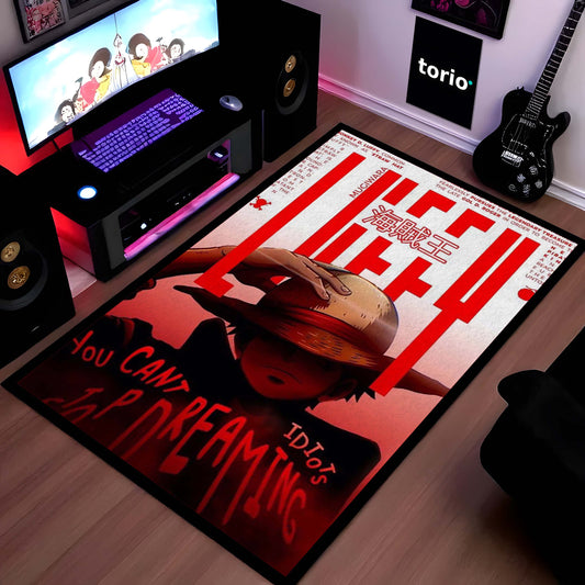 Monkey D Luffy Anime Area Flat Rug | One Piece Straw Hat Pirate Floor Mat | Anti-Slip 3mm Absorbent Flat Rug for Bedroom, Gaming Room, Bathroom & Otaku Decor