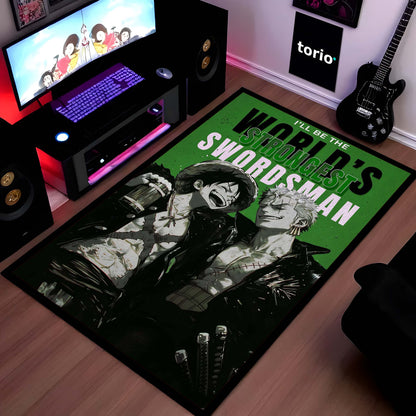 Anime Brothers Area Flat Rug | Luffy Zoro Inspired Floor Mat | One Piece Anime Carpet | Pirate Theme Flat Rug for Gaming Room, Bedroom & Otaku Decor