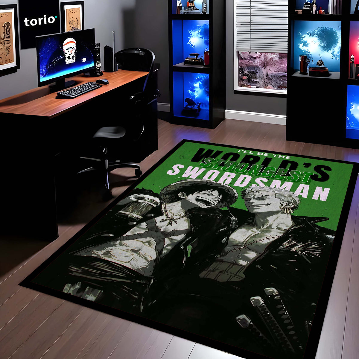 Anime Brothers Area Flat Rug | Luffy Zoro Inspired Floor Mat | One Piece Anime Carpet | Pirate Theme Flat Rug for Gaming Room, Bedroom & Otaku Decor