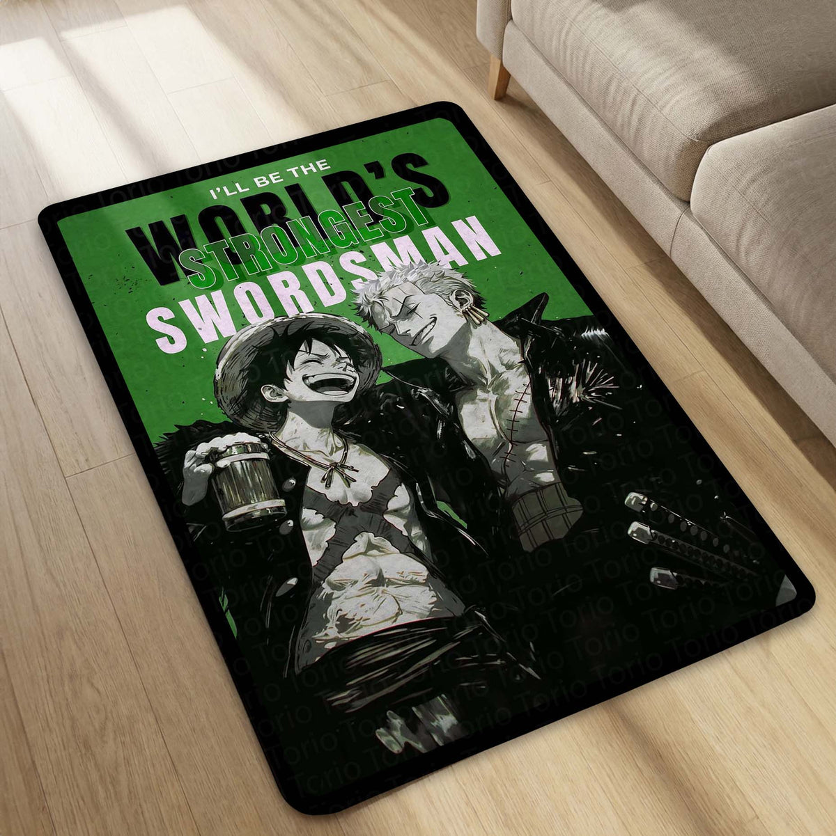 Anime Brothers Area Flat Rug | Luffy Zoro Inspired Floor Mat | One Piece Anime Carpet | Pirate Theme Flat Rug for Gaming Room, Bedroom & Otaku Decor