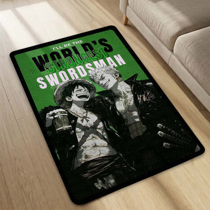 Anime Brothers Area Flat Rug | Luffy Zoro Inspired Floor Mat | One Piece Anime Carpet | Pirate Theme Flat Rug for Gaming Room, Bedroom & Otaku Decor