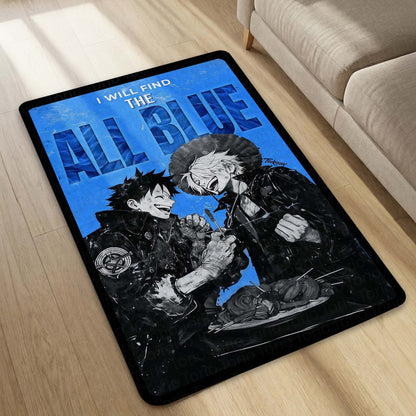 Anime Duo Area Flat Rug | Luffy Sanji Inspired Floor Mat | One Piece Blue Theme Flat Rug | Pirate Anime Carpet for Gaming Room, Bedroom & Otaku Decor