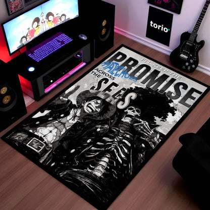 Anime Pirate Area Flat Rug | Luffy Brook Inspired Floor Mat | One Piece Promise Across Seas Flat Rug | Anime Carpet for Gaming Room, Bedroom & Otaku Decor