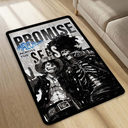 Anime Pirate Area Flat Rug | Luffy Brook Inspired Floor Mat | One Piece Promise Across Seas Flat Rug | Anime Carpet for Gaming Room, Bedroom & Otaku Decor