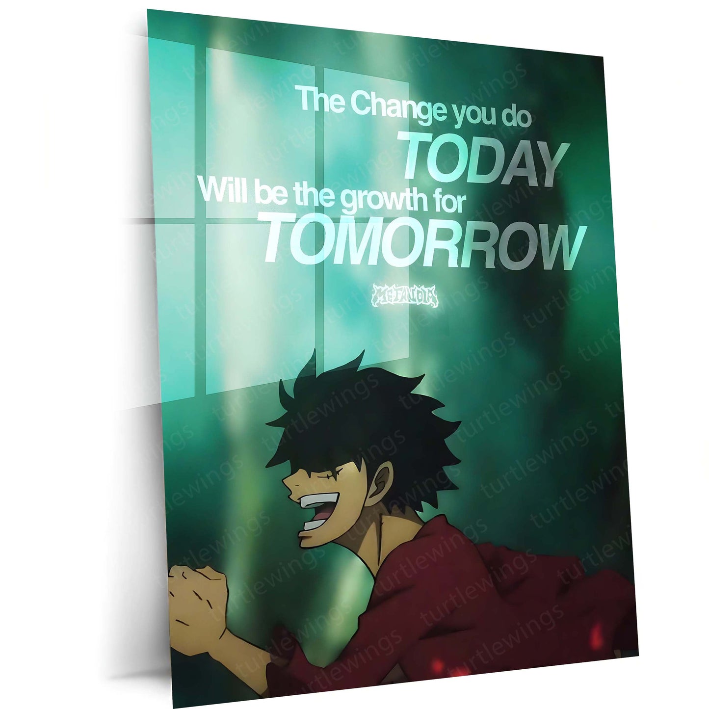 Monkey D. Luffy Motivation Metal Print | "The Change You Do Today Will Be the Growth for Tomorrow" Anime Wall Art | Premium One Piece Inspired Poster