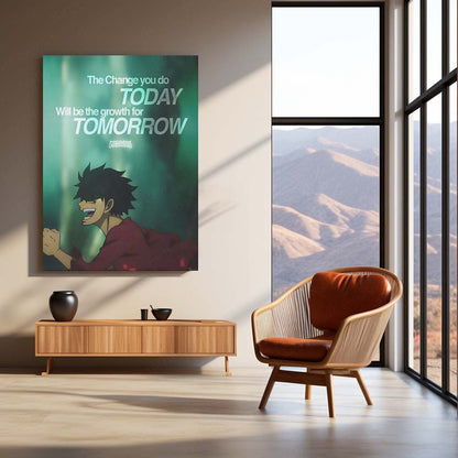 Monkey D. Luffy Motivation Metal Print | "The Change You Do Today Will Be the Growth for Tomorrow" Anime Wall Art | Premium One Piece Inspired Poster
