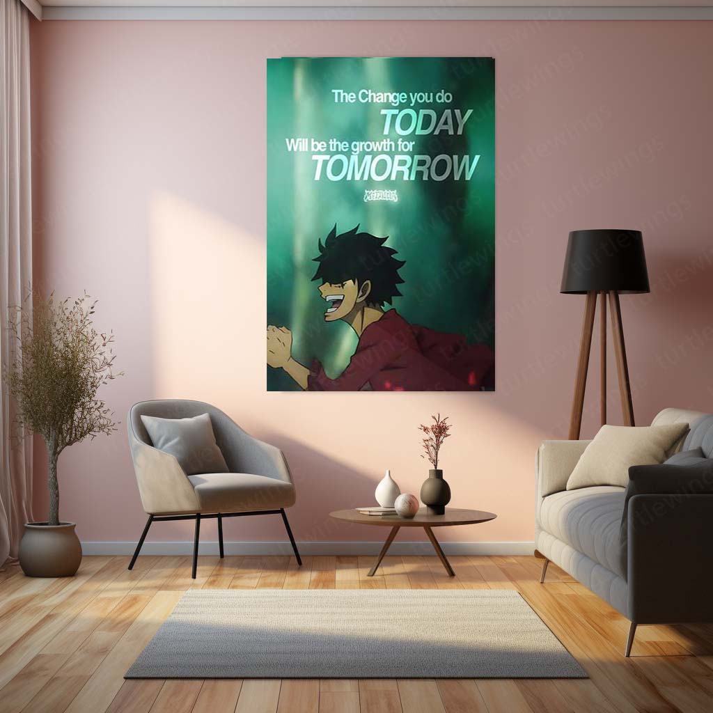 Monkey D. Luffy Motivation Metal Print | "The Change You Do Today Will Be the Growth for Tomorrow" Anime Wall Art | Premium One Piece Inspired Poster