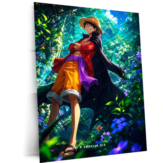 Anime Metal Poster | Monkey D. Luffy Forest Adventure Metal Poster | One Piece Anime Wall Art | Premium Aluminum Print