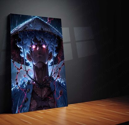 Anime Metal Poster | Monkey D. Luffy Thunder Eyes Metal Poster | One Piece Gear 5 Anime Wall Art | Premium Aluminum Print