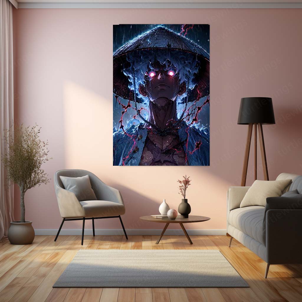 Anime Metal Poster | Monkey D. Luffy Thunder Eyes Metal Poster | One Piece Gear 5 Anime Wall Art | Premium Aluminum Print