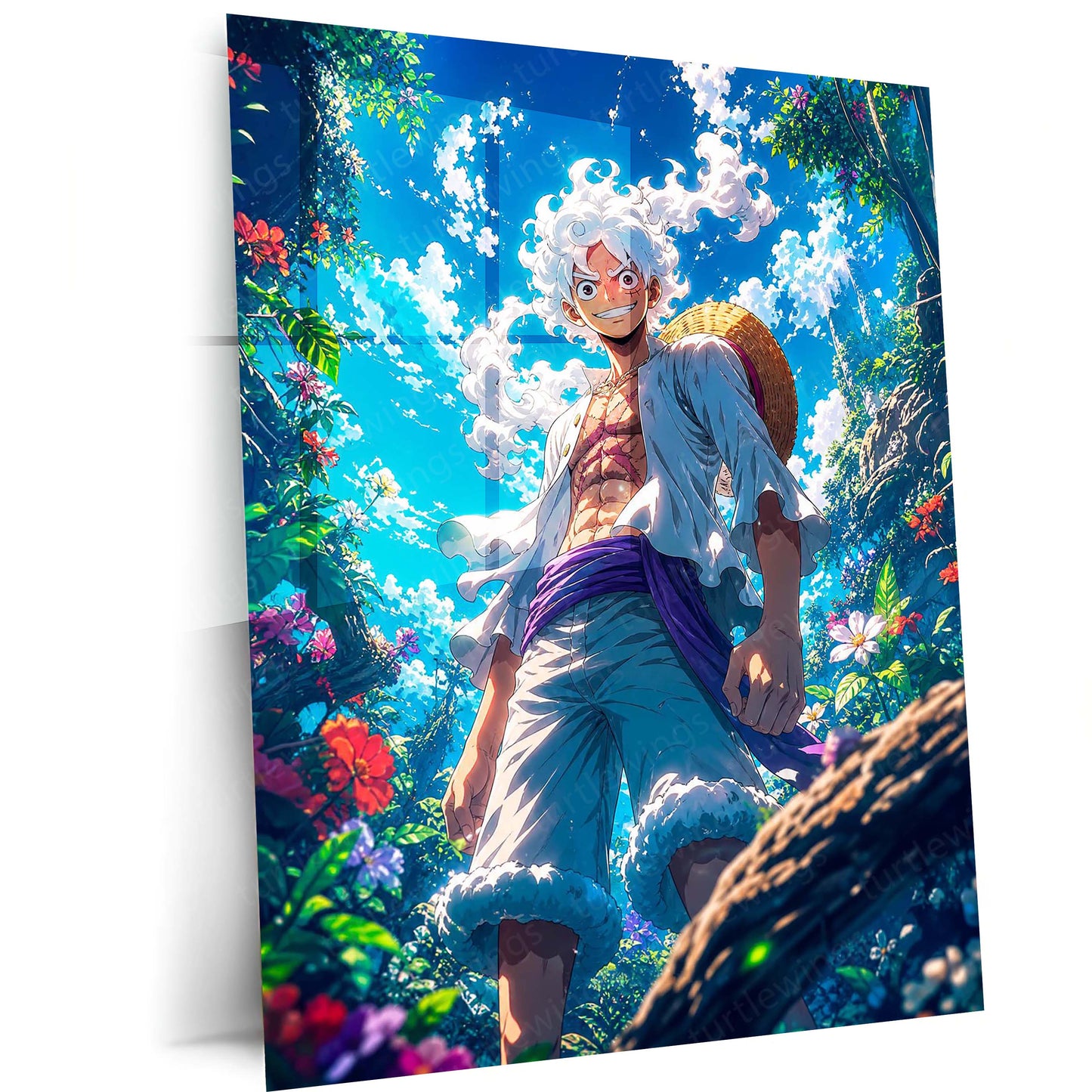 Anime Metal Poster | Monkey D. Luffy Gear 5 Jungle Metal Poster | One Piece Anime Wall Art | Premium Aluminum Print