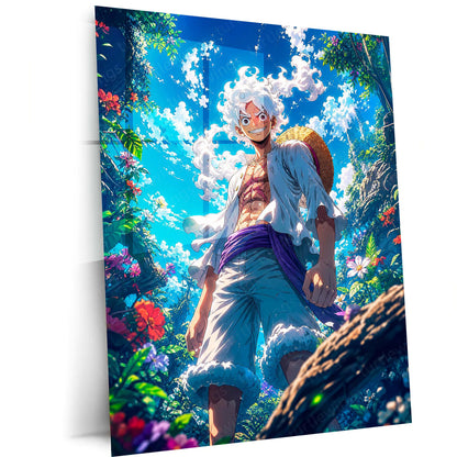 Anime Metal Poster | Monkey D. Luffy Gear 5 Jungle Metal Poster | One Piece Anime Wall Art | Premium Aluminum Print