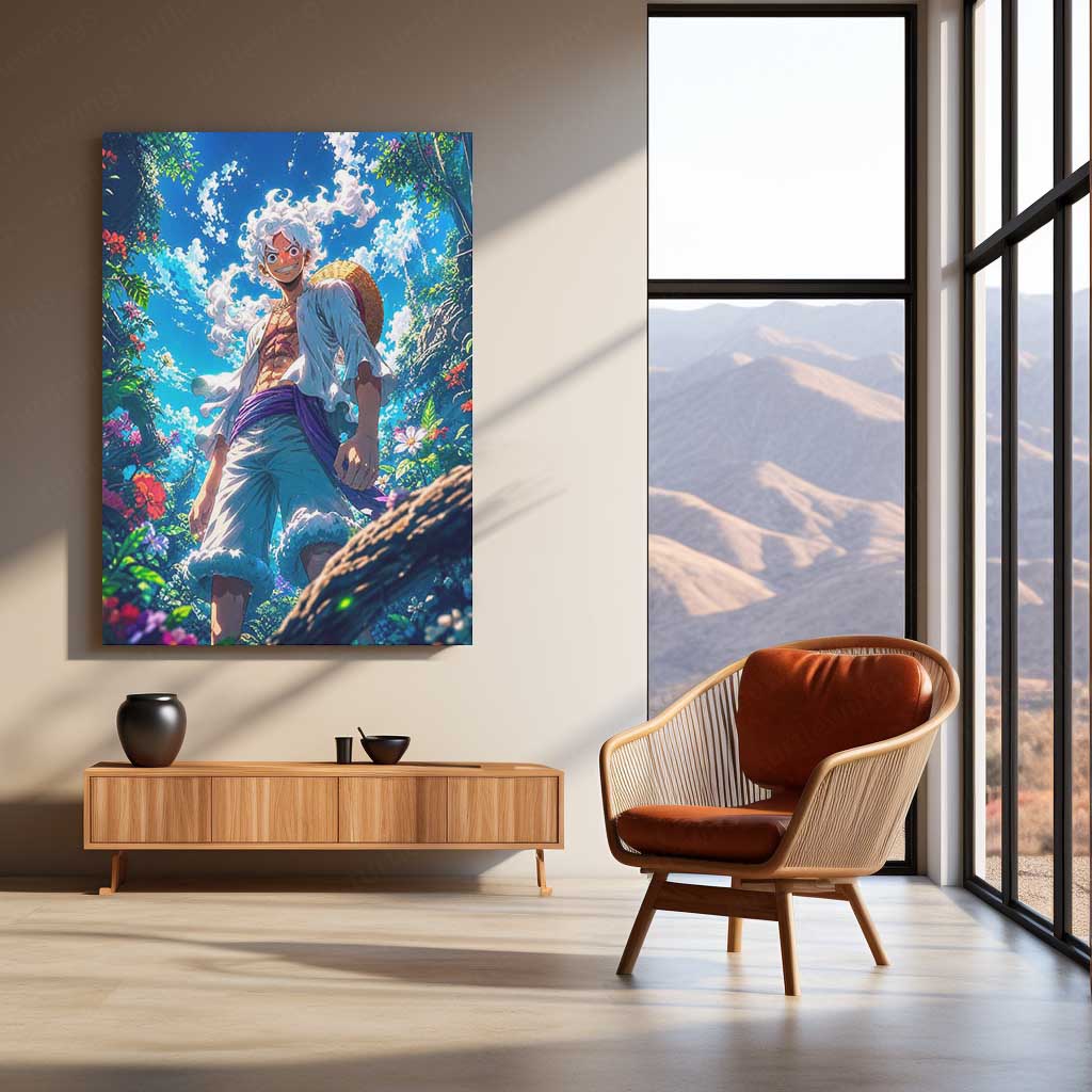 Anime Metal Poster | Monkey D. Luffy Gear 5 Jungle Metal Poster | One Piece Anime Wall Art | Premium Aluminum Print