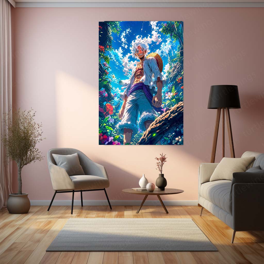 Anime Metal Poster | Monkey D. Luffy Gear 5 Jungle Metal Poster | One Piece Anime Wall Art | Premium Aluminum Print