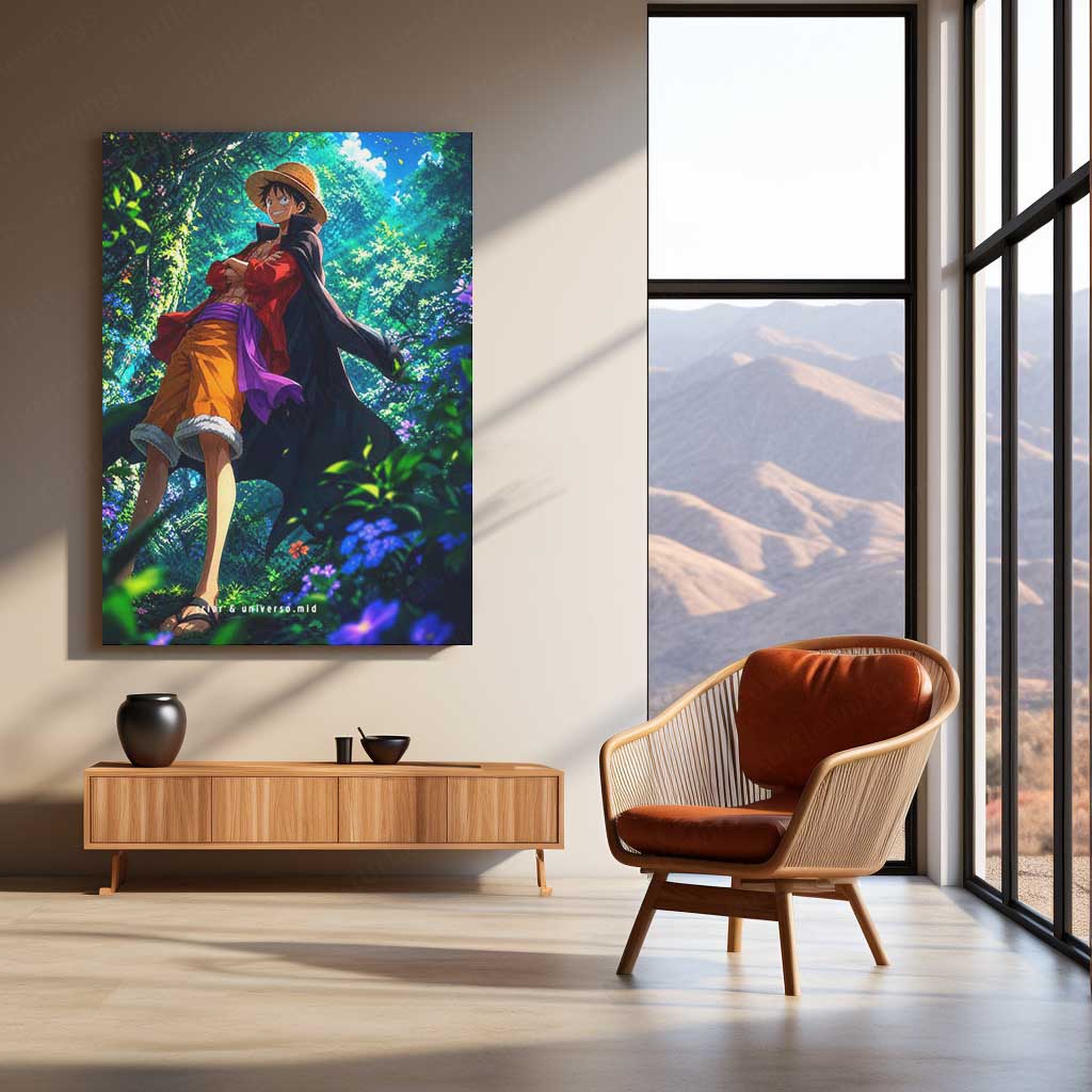 Anime Metal Poster | Monkey D. Luffy Forest Adventure Metal Poster | One Piece Anime Wall Art | Premium Aluminum Print