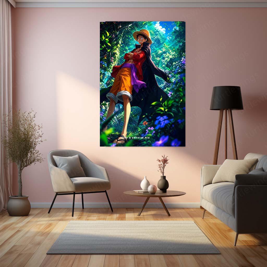 Anime Metal Poster | Monkey D. Luffy Forest Adventure Metal Poster | One Piece Anime Wall Art | Premium Aluminum Print
