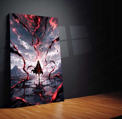 Anime Metal Poster | Monkey D. Luffy Crimson Storm Metal Poster | One Piece Anime Wall Art | Premium Aluminum Print