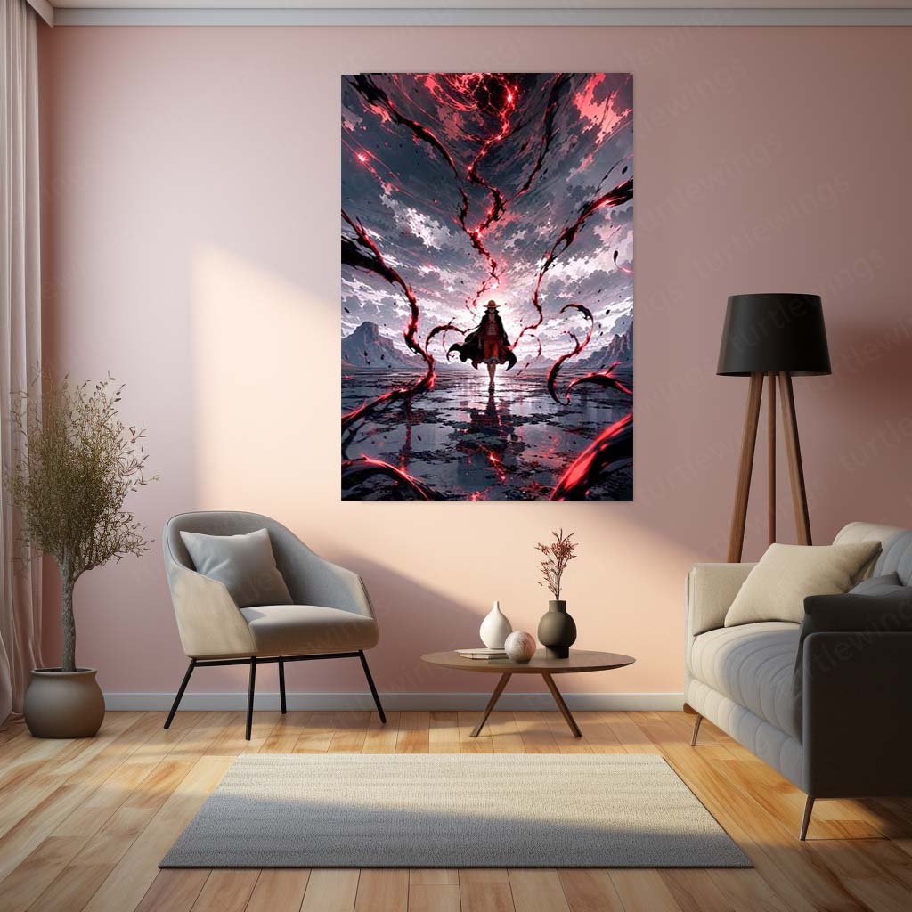 Anime Metal Poster | Monkey D. Luffy Crimson Storm Metal Poster | One Piece Anime Wall Art | Premium Aluminum Print