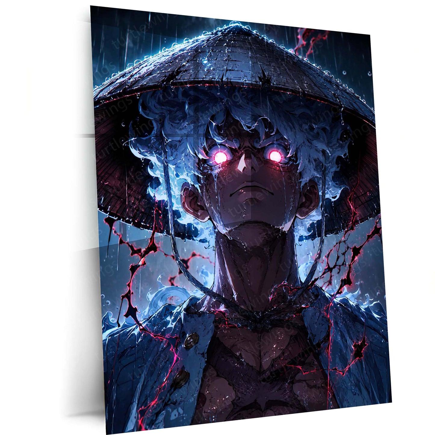 Anime Metal Poster | Monkey D. Luffy Thunder Eyes Metal Poster | One Piece Gear 5 Anime Wall Art | Premium Aluminum Print