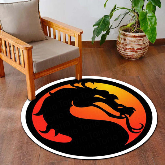Mortal Kombat Dragon Logo Round Flat Rug | Gaming Floor Mat | Anti-Slip 3 mm Absorbent Circle Flat Rug for Bedroom, Gaming Setup & Retro Arcade Fans